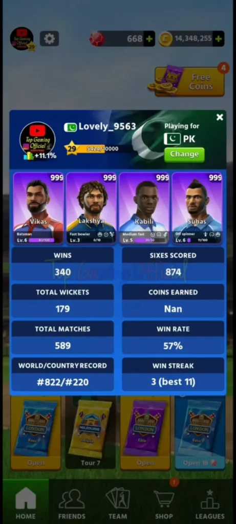 Cricket League MOD APK Unlimited Coins